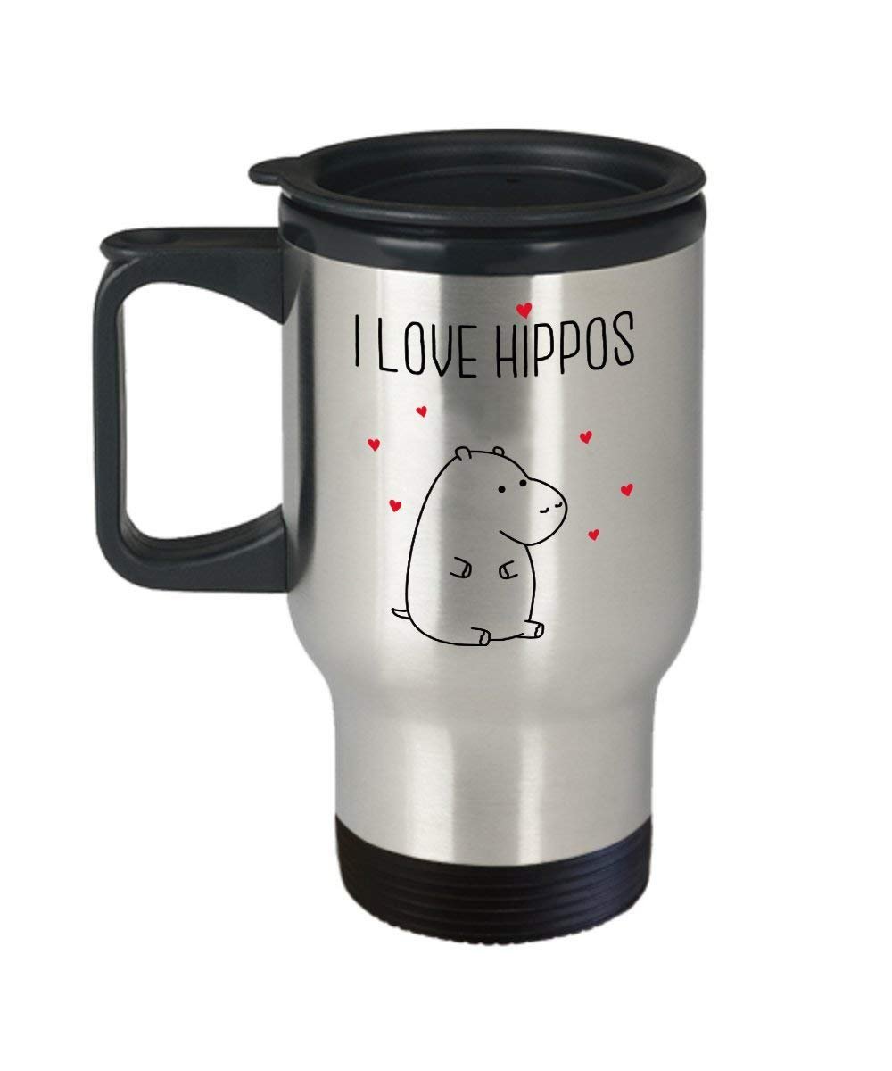 Tazza da viaggio con scritta “I Love Hippos” (lingua italiana non garantita), tazza termica per tè caldo e caffè, idea regalo per compleanno, Natale, anniversario