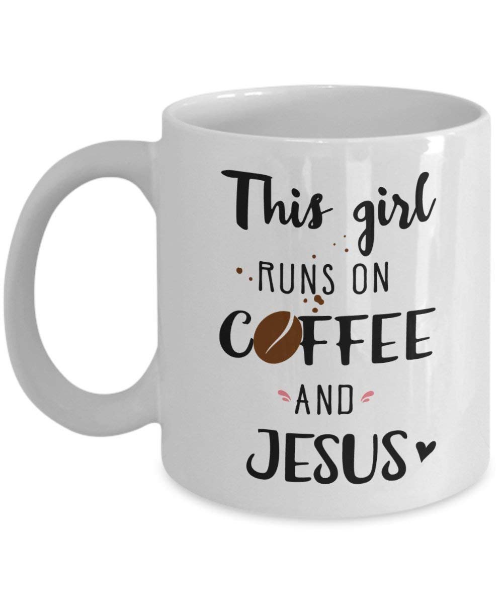 This Girl läuft auf Kaffee und Jesus Mug – Funny Tee Hot Cocoa Kaffeetasse – Neuheit Geburtstag Weihnachten Jahrestag Gag Geschenke Idee