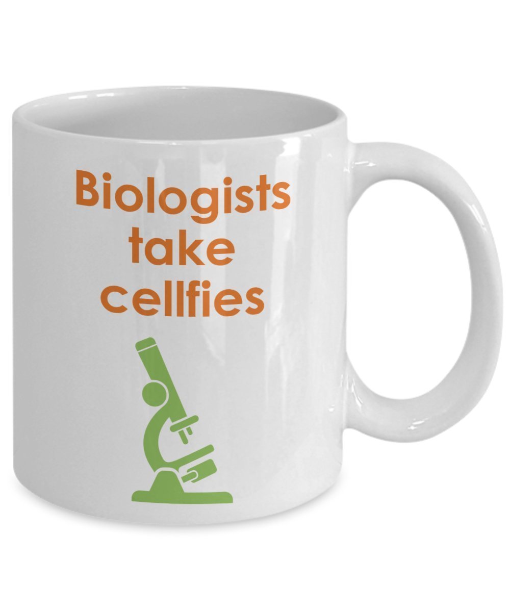 Biology Pun Mug - Biologists Take Cellfies- Funny Tea Hot Cocoa Coffee Cup - Novelty Birthday Christmas Anniversary Gag Gifts Idea