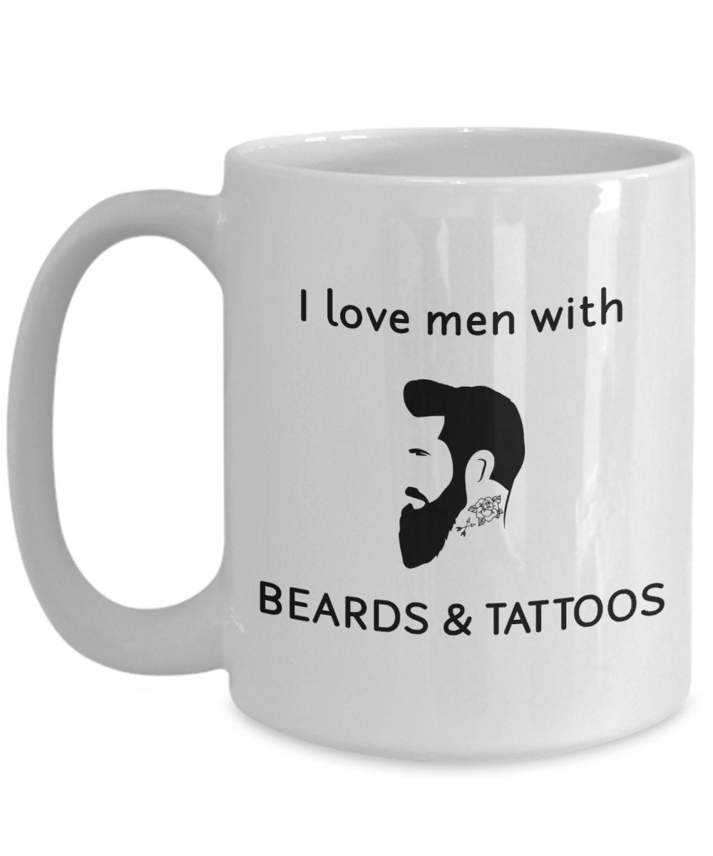 I love Herren mit Bart und Tattoos Tasse – Funny Tee Hot Cocoa Kaffeetasse – Neuheit Geburtstag Weihnachten Jahrestag Gag Geschenke Idee
