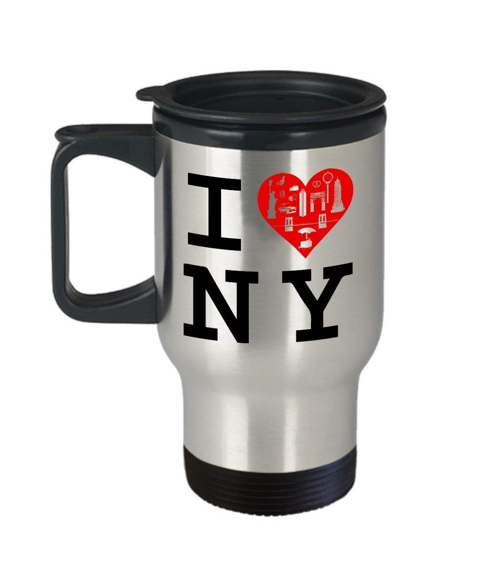 Tazza da viaggio con scritta in ingleseI Love NY, tazza termica New York,  divertente tazza da tè caldo e cacao