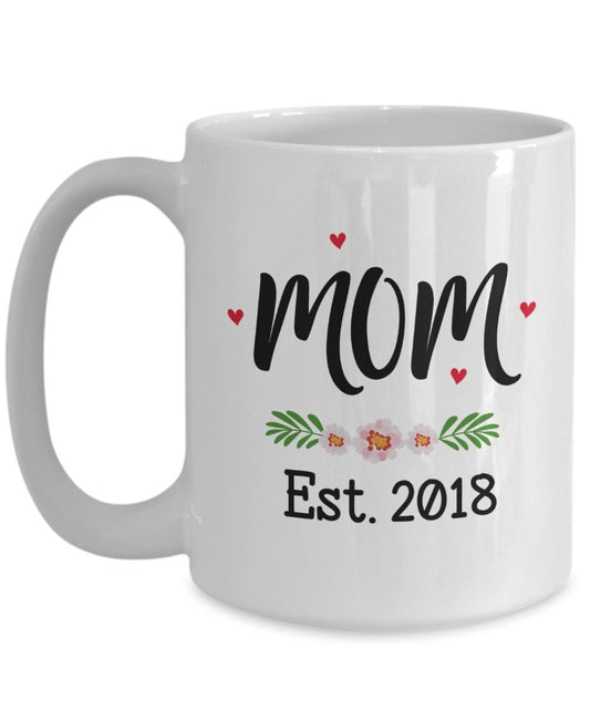 Mutter Est. Tasse für 2018 – Schwangerschaft Ankündigung Geschenk – Future Moms Becher – Lustige Tee, heiße Kakao, Kaffeetasse – Neuheit Geburtstag Weihnachten Jahrestag Gag Geschenke