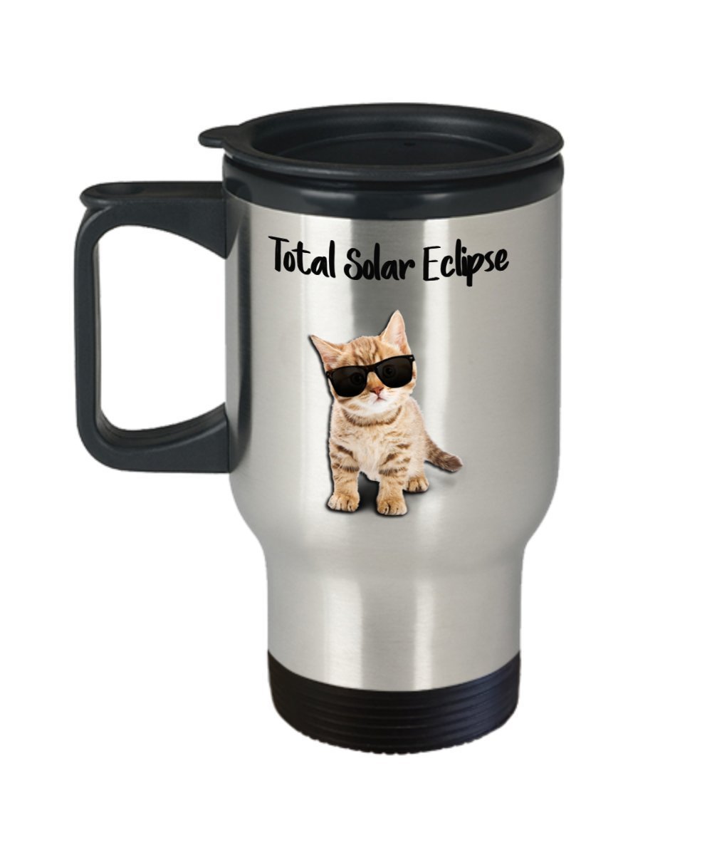 Cat Solar Eclipse Travel Mug - Total Solar Eclipse - Cat Solar Eclipse Mug - I love Mykonos - Funny Tea Hot Cocoa Coffee Insulated Tumbler Cup - Novel