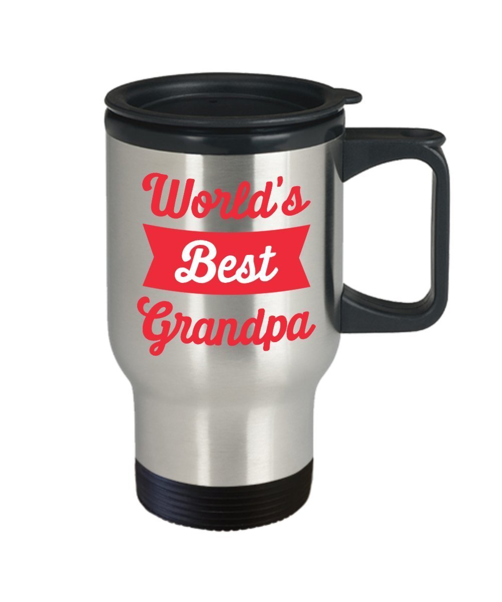 World’s Best Grandpa Travel Mug - Funny Tea Hot Cocoa Coffee Insulated Tumbler Cup - Novelty Birthday Christmas Anniversary Gag Gifts Idea