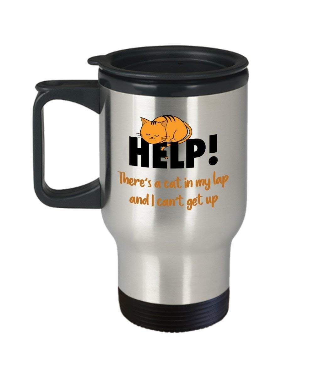 Cat Coffee Travel Mug - Theres a cat in My Lap, funnyy cat Mug - Funny Tea Hot Cocoa Insulated Tumbler - Novelty Birthday Gift Idea