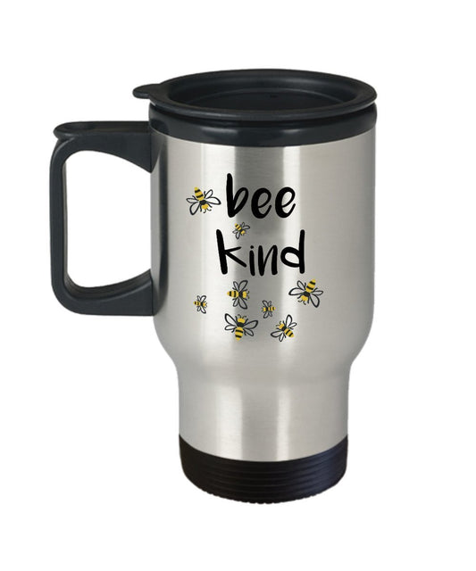 Bee Kind Travel Mug - Funny Insulated Tumbler - Novelty Birthday Christmas Anniversary Gag Gifts Idea