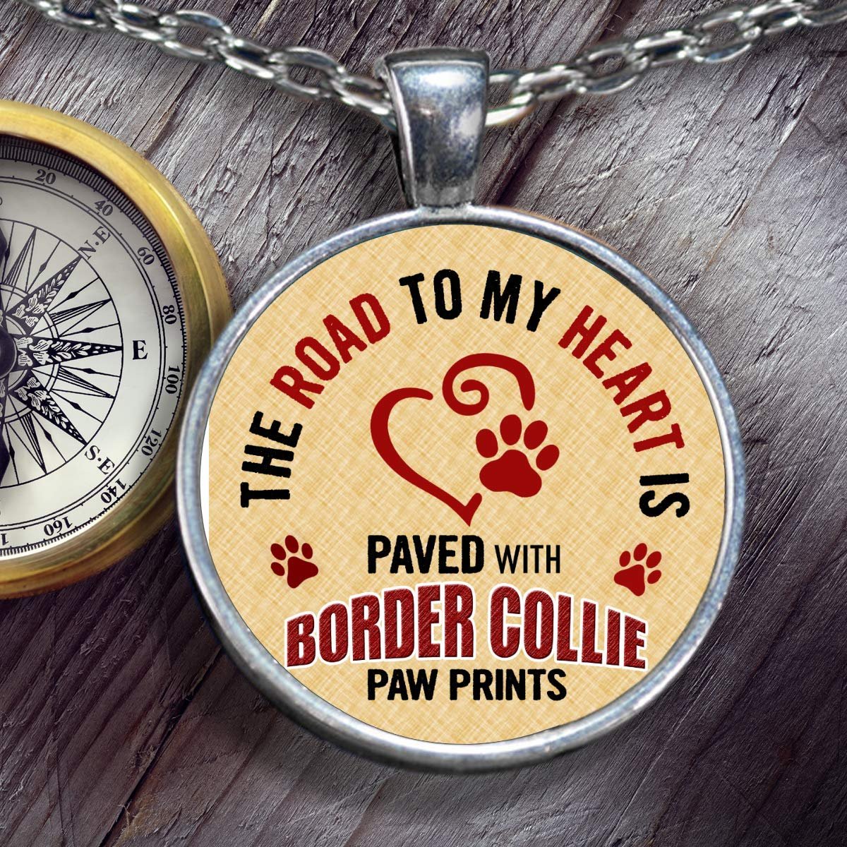 Border Collie Dog Necklace - Border Collie Lover - Dog Lovers Novelty Pendant and Gift – The Road to My Heart is Paved with Border Collie Paw Prints - Border Collie Gifts