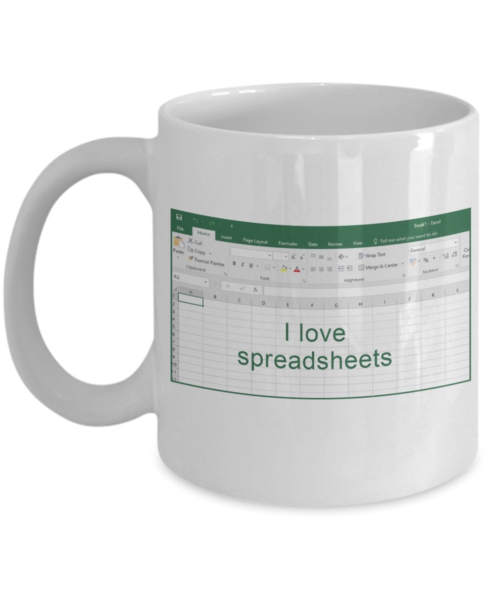 I Love Spreadsheets Coffee Mug - Funny Tea Hot Cocoa Coffee Cup - Novelty Birthday Christmas Anniversary Gag Gifts Idea