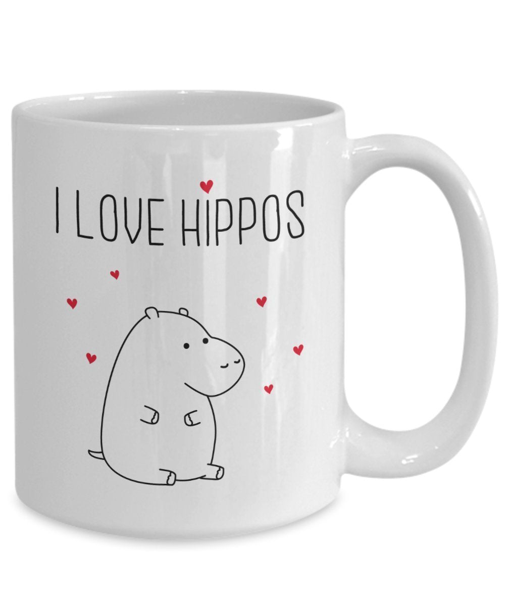 I Love Hippos Mug - Funny Tea Hot Cocoa Coffee Cup - Novelty Birthday Christmas Anniversary Gag Gifts Idea