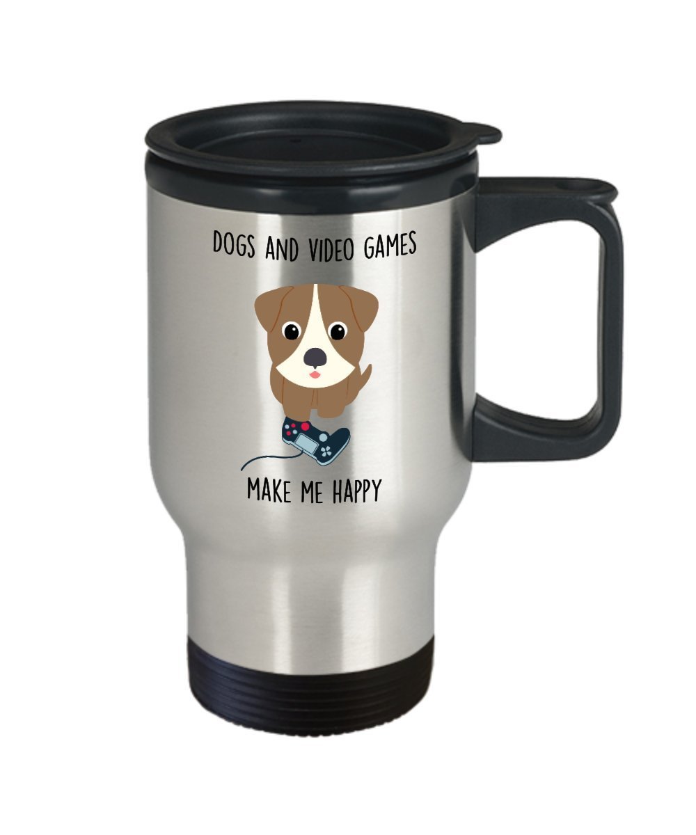 Video Game Lovers Travel Mug - Dog Lover Mug, Gamer Gifts - Funny Tea Hot Cocoa Coffee Cup - Novelty Birthday Christmas Anniversary Gag Gifts Idea