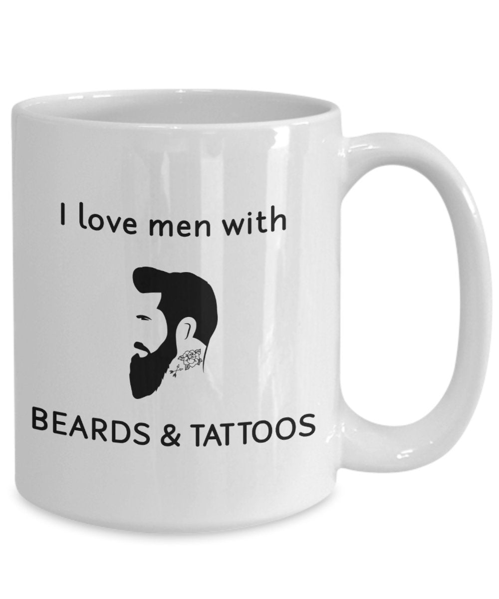 I love Herren mit Bart und Tattoos Tasse – Funny Tee Hot Cocoa Kaffeetasse – Neuheit Geburtstag Weihnachten Jahrestag Gag Geschenke Idee