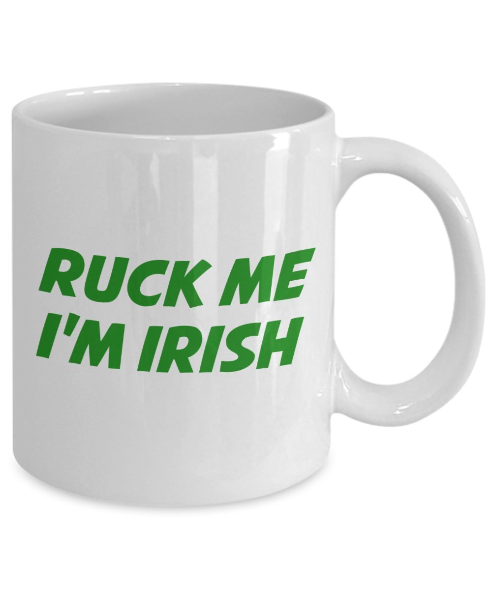 Irish Rugby Coffee Mug - Ruck me I'm Irish - Funny Tea Hot Cocoa Coffee Cup - Novelty Birthday Gift Idea