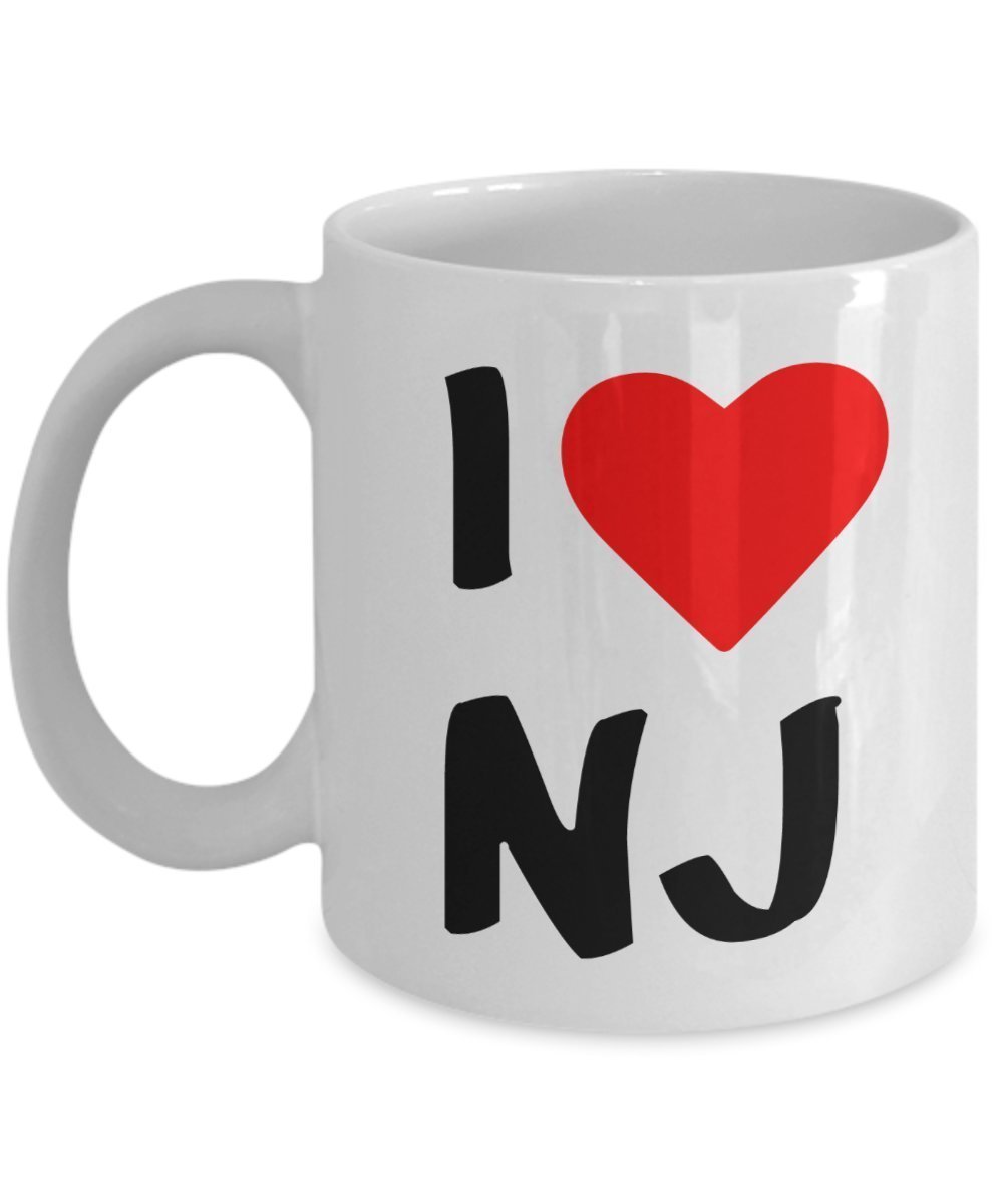 I Love NJ Mug – New Jersey Lover Gift - Funny Tea Hot Cocoa Coffee Cup - Novelty Birthday Christmas Anniversary Gag Gifts Idea