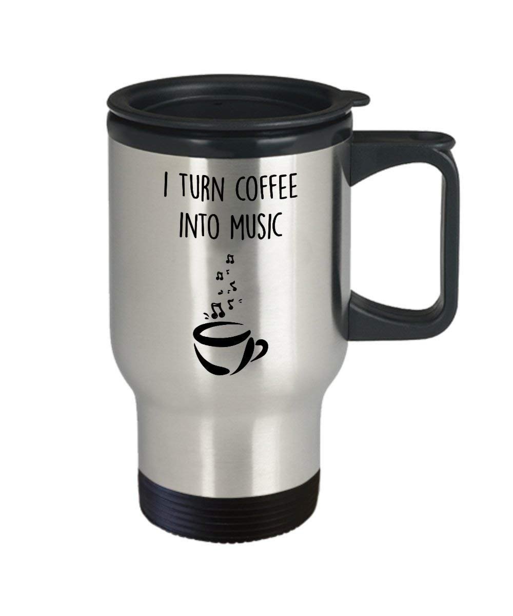 I Turn Coffee into Music Travel Mug - Funny Tea Hot Cocoa Coffee Insulated Tumbler - Novelty Birthday Gift Idea