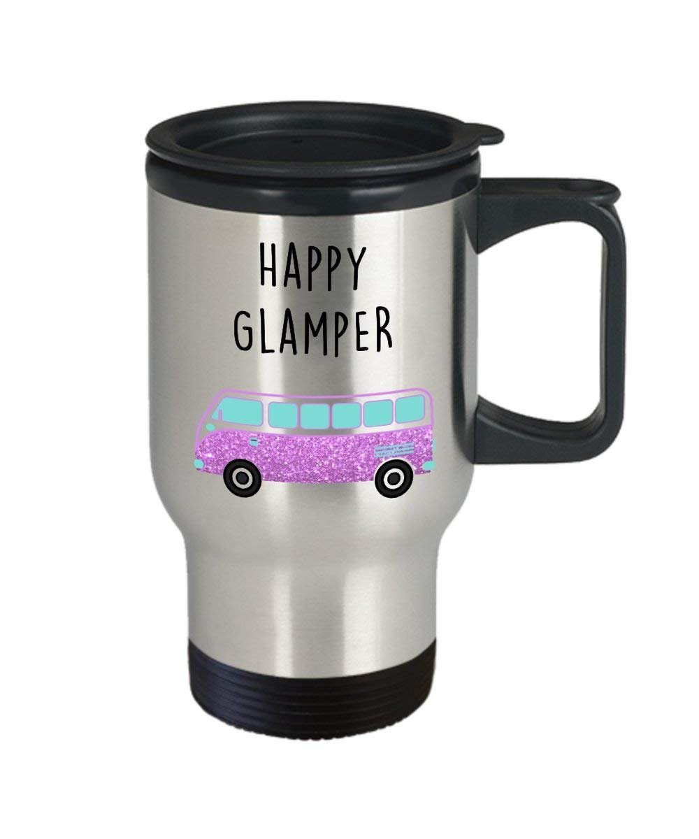 Happy Glamping – Tazza da viaggio Happy Glamper – Funny Tea Hot Cocoa caffè isolato tumbler – Novità compleanno Natale anniversario GAG regalo idea