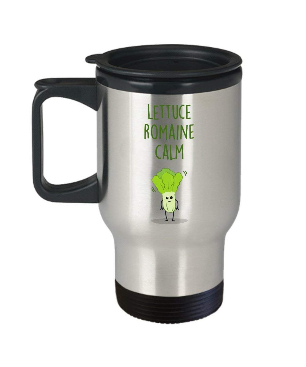 Tazza da viaggio con panno vegetale – Lettuce Romaine Calm – Divertente tazza termica per tè caldo o cacao – novità compleanno Natale anniversario Gag idea regalo