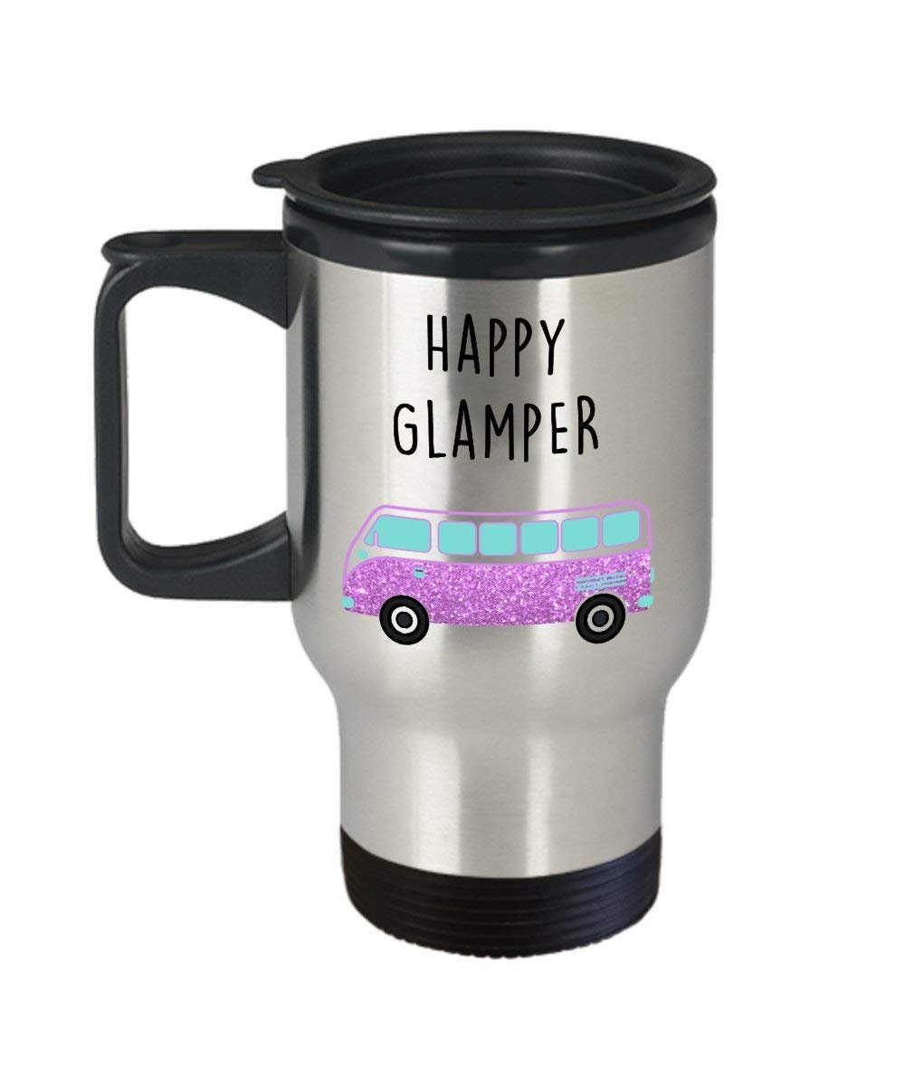 Happy Glamping – Tazza da viaggio Happy Glamper – Funny Tea Hot Cocoa caffè isolato tumbler – Novità compleanno Natale anniversario GAG regalo idea