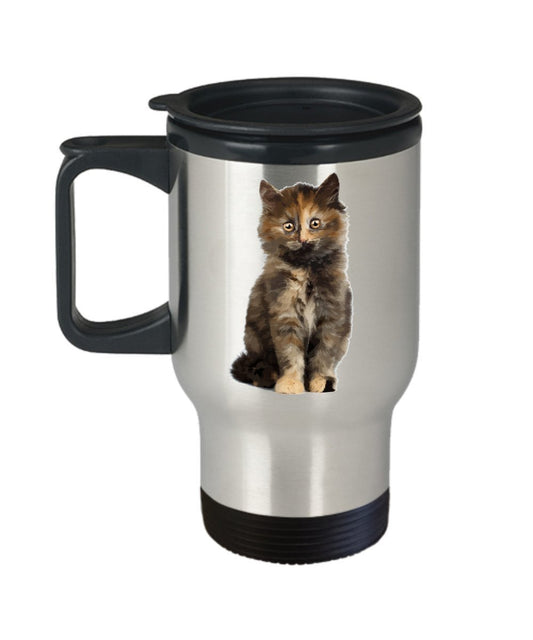 Tortie Cat Travel Mug - No - Funny Tea Hot Cocoa Coffee Insulated Tumbler Cup - Novelty Birthday Christmas Gag Gifts Idea