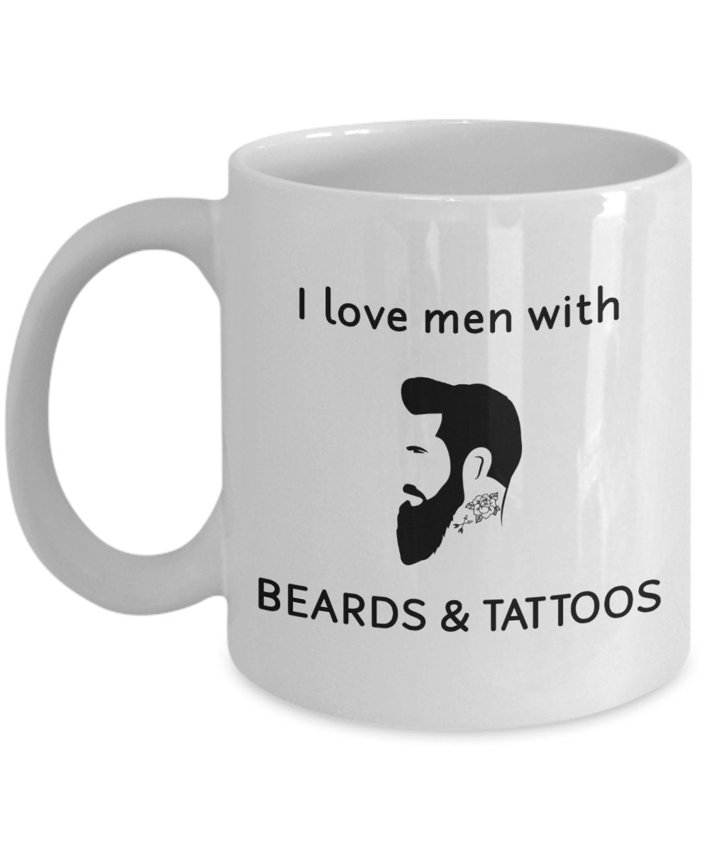 I love Herren mit Bart und Tattoos Tasse – Funny Tee Hot Cocoa Kaffeetasse – Neuheit Geburtstag Weihnachten Jahrestag Gag Geschenke Idee