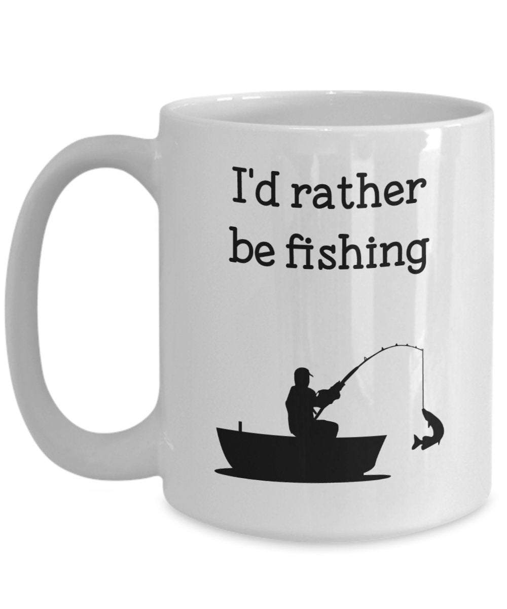 Tasse mit Aufschrift „I'd Rather Be Fishing“, lustige Teetasse, Kaffeetasse – Neuheit Geburtstag Weihnachten Jahrestag Gag Geschenkidee