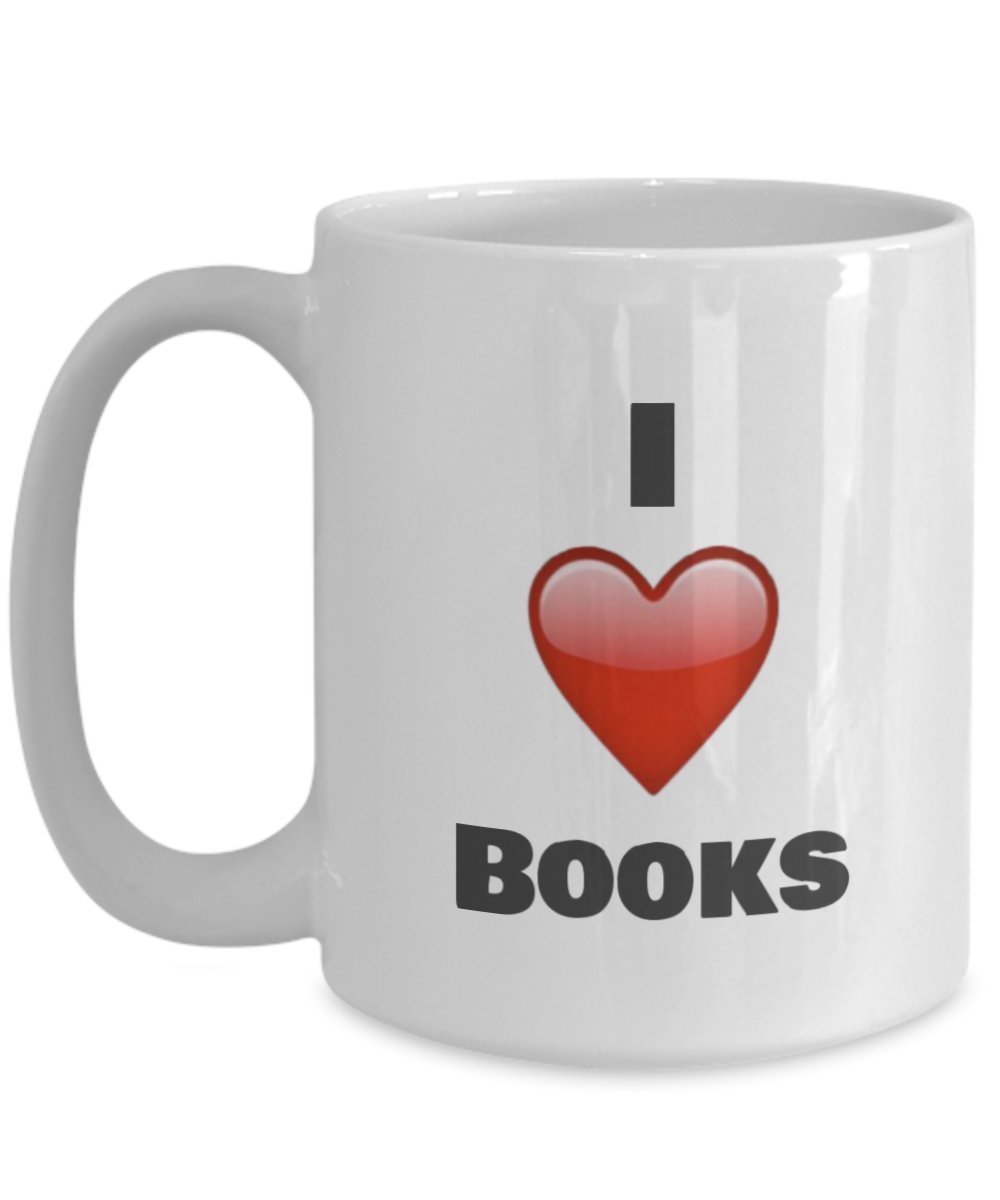 Kaffeetasse mit Aufschrift"I Love Books", Geschenk für Leser