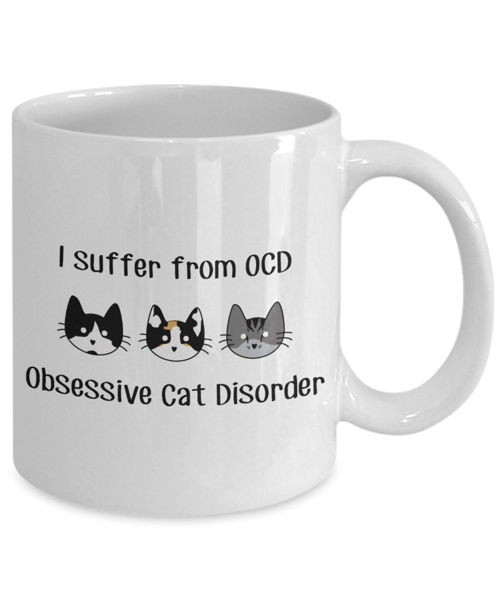 Tasse mit Aufschrift „I suffer from OCD Obsessive Cat Disorder“, lustige Teetasse, Kakao, Kaffeetasse – Neuheit Geburtstag Weihnachten Jahrestag Gag Geschenkidee