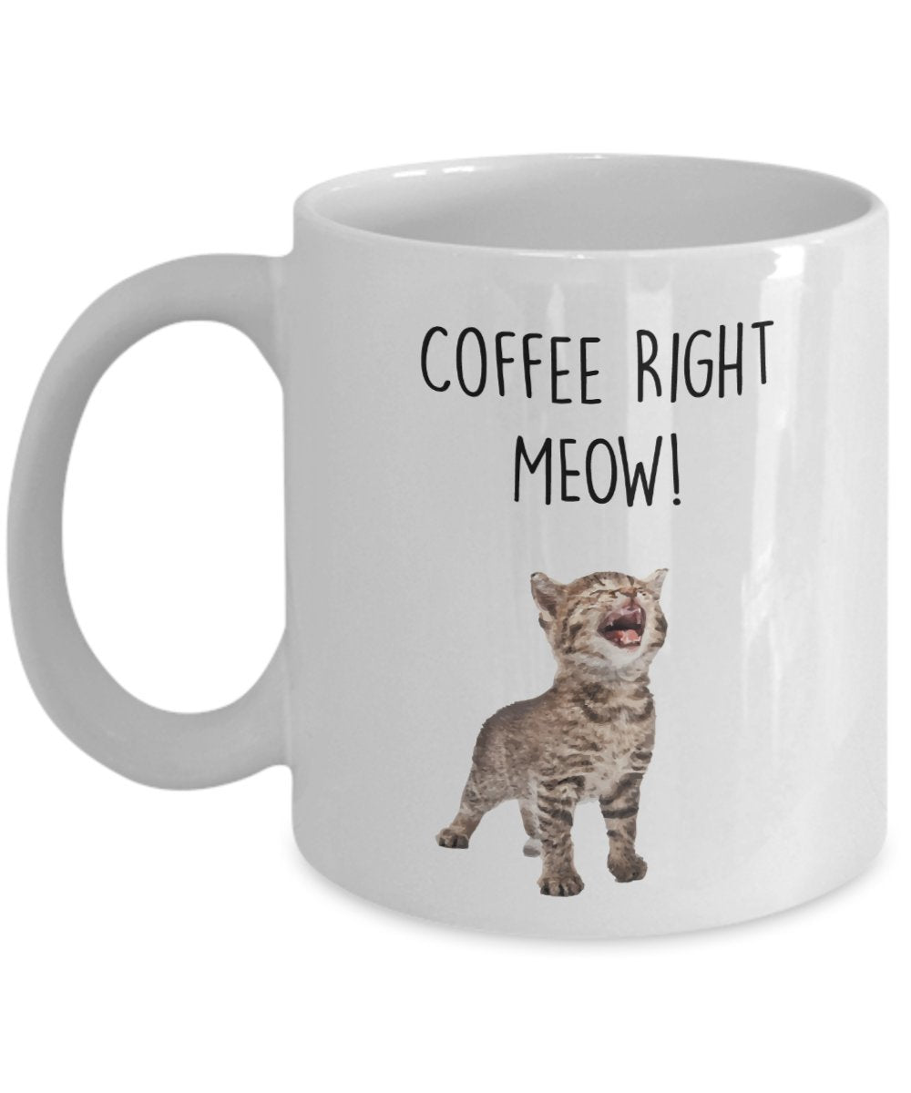 Tasse mit Beckoning Cat – Coffee Right Meow! Lustige Teetasse für heiße Kakao-Kaffeetasse – Neuheit Geburtstag Weihnachten Gag Geschenk Idee