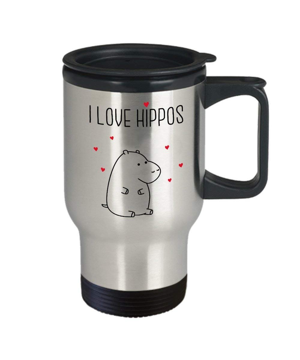 Tazza da viaggio con scritta “I Love Hippos” (lingua italiana non garantita), tazza termica per tè caldo e caffè, idea regalo per compleanno, Natale, anniversario