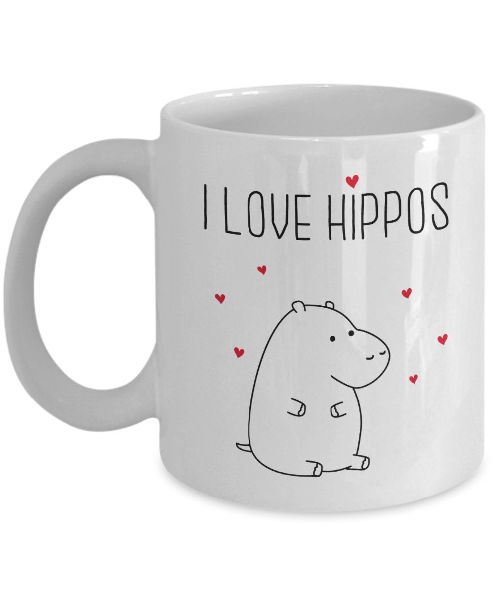 I Love Hippos Mug - Funny Tea Hot Cocoa Coffee Cup - Novelty Birthday Christmas Anniversary Gag Gifts Idea