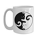 Ying Yang Cat Mug - Funny Tea Hot Cocoa Coffee Cup - Novelty Birthday Christmas Gag Gifts Idea