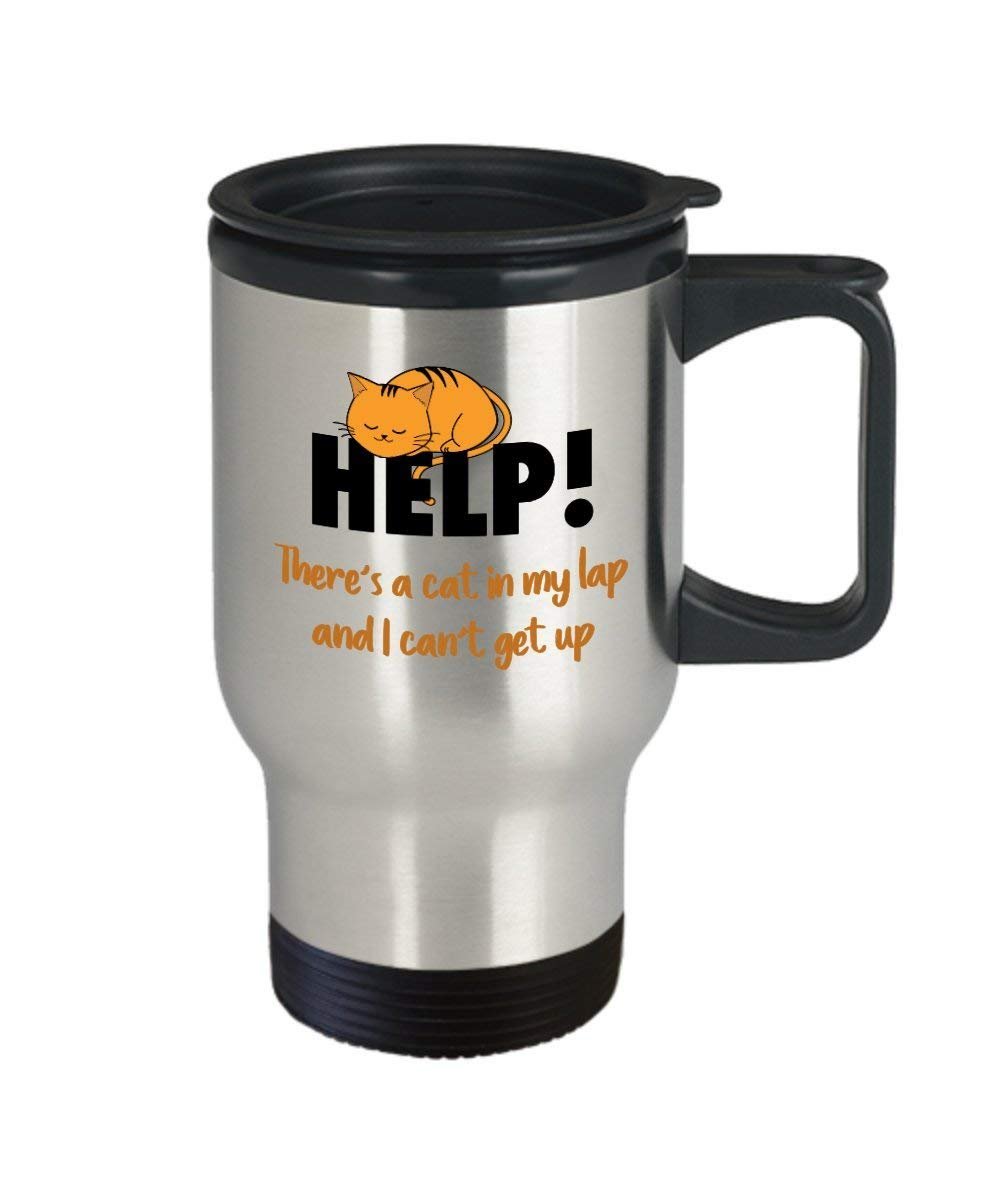 Cat Coffee Travel Mug - Theres a cat in My Lap, funnyy cat Mug - Funny Tea Hot Cocoa Insulated Tumbler - Novelty Birthday Gift Idea