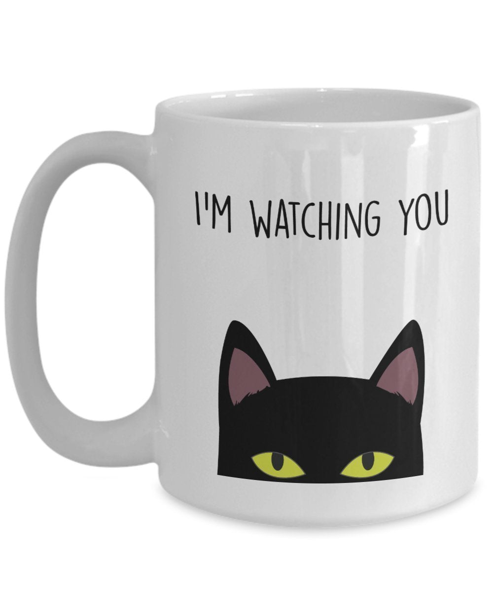 Peeking Cat Mug - Coffee Cup - I'm watching you with Peeking Cat - Funny gag gift idea for cat lover Men/ Women/ girl