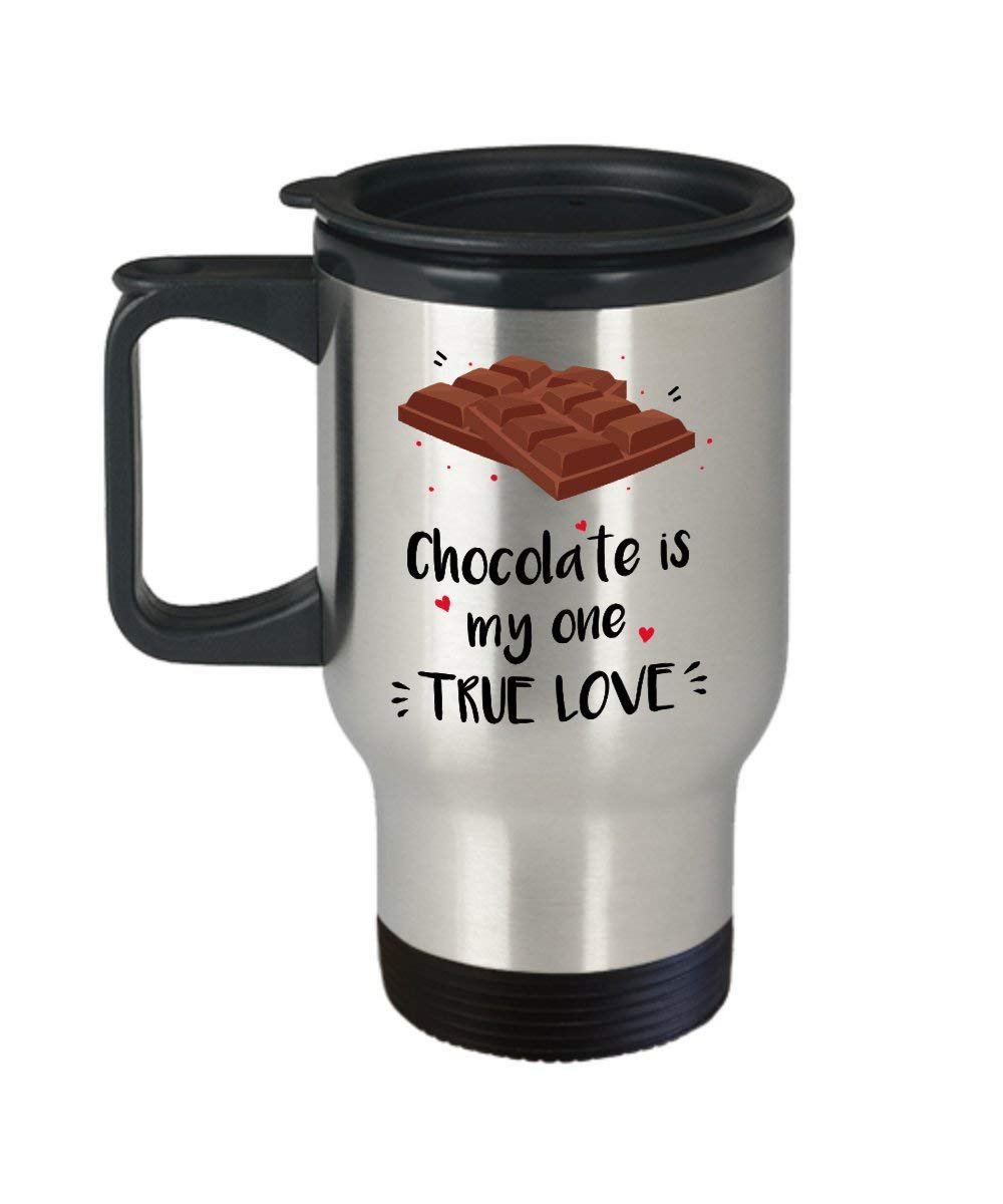 True Love Tazza da viaggio – Chocolate is my one True Love – Divertente tazza termica per tè caldo o caffè – novità compleanno Natale anniversario Gag regali