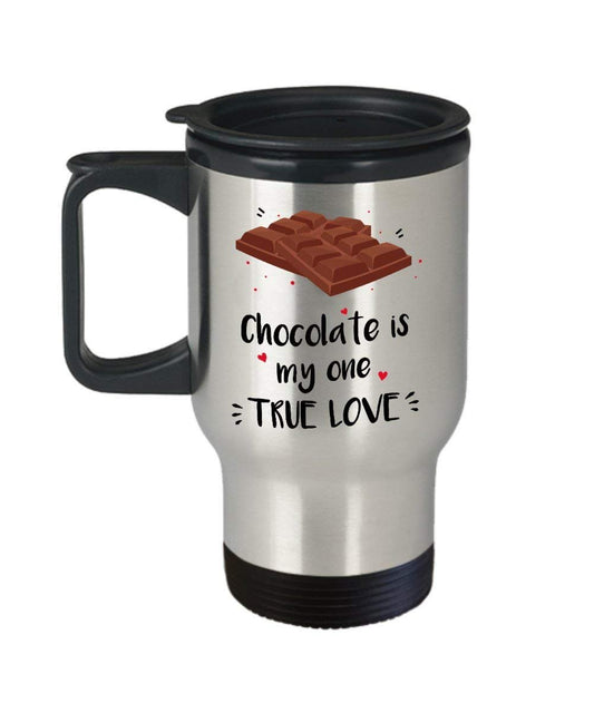 True Love Tazza da viaggio – Chocolate is my one True Love – Divertente tazza termica per tè caldo o caffè – novità compleanno Natale anniversario Gag regali