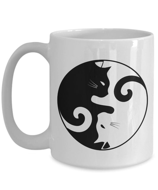 Ying Yang Cat Mug - Funny Tea Hot Cocoa Coffee Cup - Novelty Birthday Christmas Gag Gifts Idea