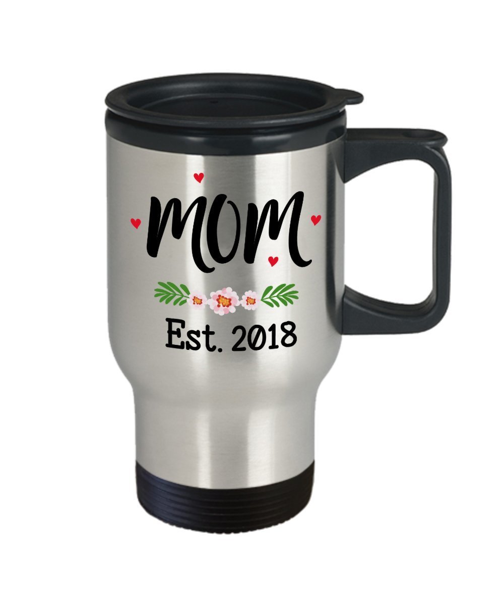 Mom Est. 2018 Travel Mug – Pregnancy Announcement Gift - Future Moms Mugs - Funny Tea Hot Cocoa Coffee Insulated Tumbler- Novelty Birthday Christmas A