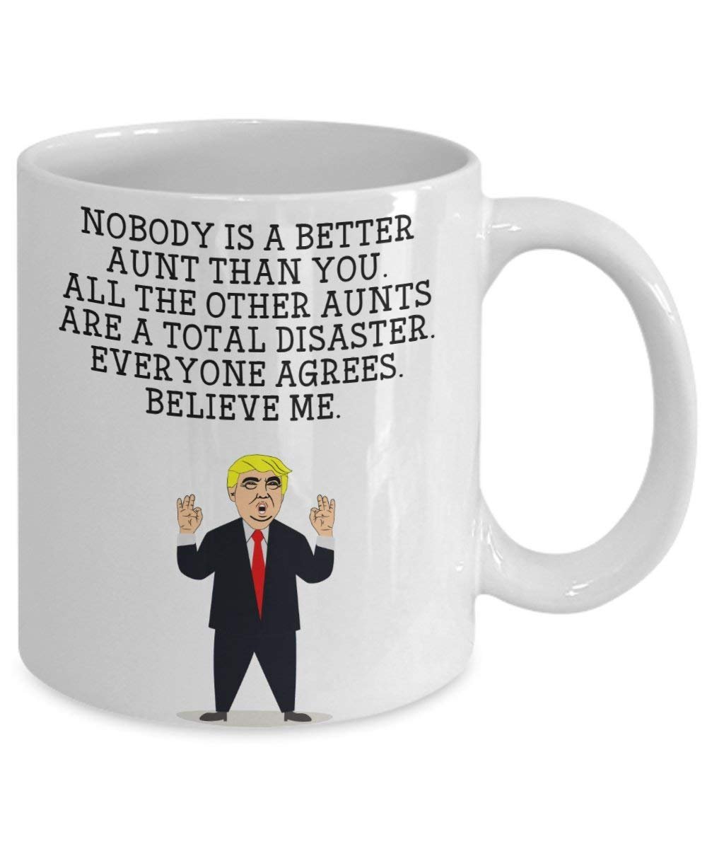 Funny Tante Trump Head Becher – Donald Trump Kaffeetasse – Neuheit Geschenkidee Tante Gag Idee Präsident 11oz weiß