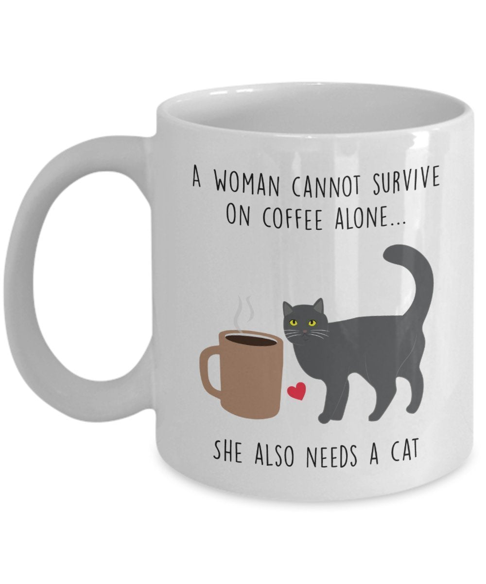Eine Frau der Kaffee nicht allein Tasse – Cat Lover Geschenk – Funny Tee Hot Kakao-Tasse – Neuheit Geburtstag Weihnachten Jahrestag Gag Geschenke Idee 11oz weiß