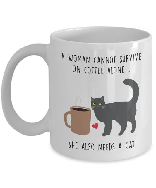 Eine Frau der Kaffee nicht allein Tasse – Cat Lover Geschenk – Funny Tee Hot Kakao-Tasse – Neuheit Geburtstag Weihnachten Jahrestag Gag Geschenke Idee 11oz weiß