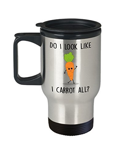 Vegetable Pun Travel Mug - Do I Look Like I Carrot All? - Funny Tea Hot Cocoa Insulated Tumbler - Novelty Birthday Christmas Anniversary Gag Gifts IDE