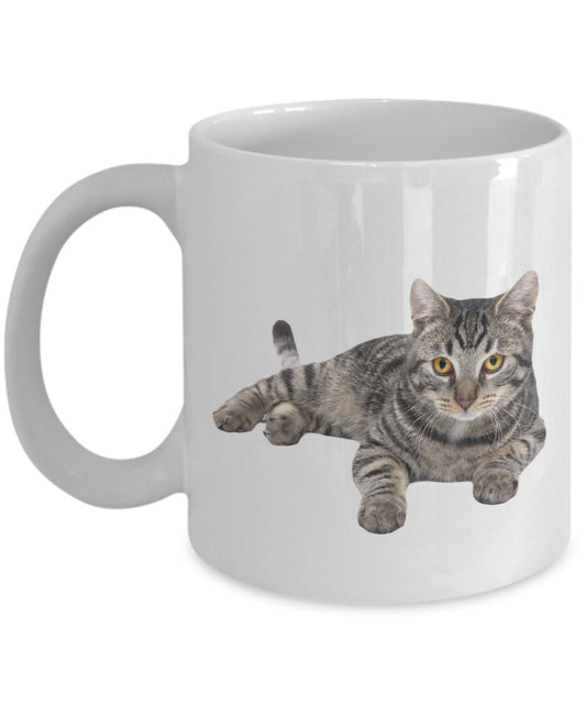 Grey Tabby Cat Mug - Funny Tea Hot Cocoa Coffee Cup - Novelty Birthday Christmas Anniversary Gag Gifts Idea