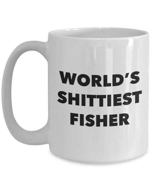 Fisher Kaffeetasse – World's Shittiest Fisher – Geschenk für Fischer – lustige Geschenkidee zum Geburtstag – kann in Geschenkbeutel oder Korbbox im Set