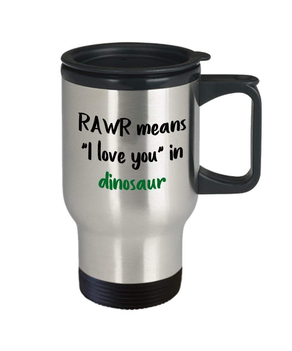 Rawr Means i Love you in Dinosaur Travel mug – Funny Tea Hot Cocoa caffè isolato tumbler Cup – Novità compleanno Natale anniversario GAG Gifts IDE