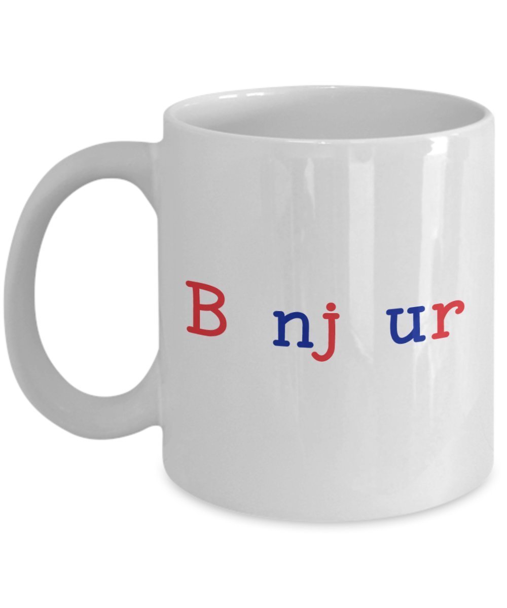 Bonjour Coffee Mug - Funny Tea Hot Cocoa Cup - Novelty Birthday Christmas Anniversary Gag Gifts Idea