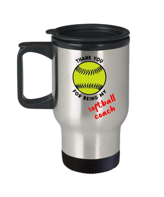 Coach Thank You Gift Softball Travel Mug - Funny Insulated Tumbler - Novelty Birthday Christmas Gag Gifts Idea