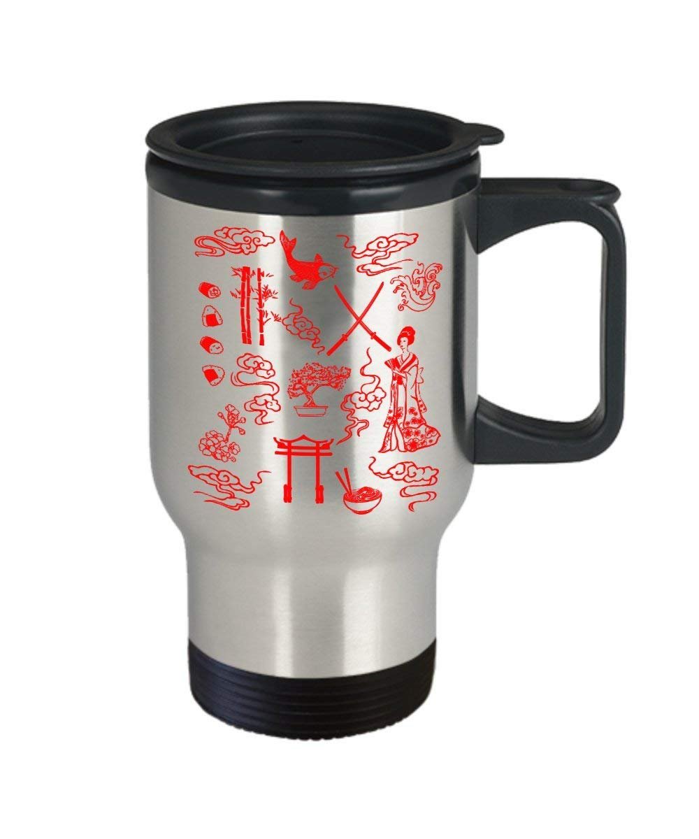 Japanese Inspired Travel Mug - Funny Tea Hot Cocoa Coffee Insulated Tumbler - Novelty Birthday Gift Idea