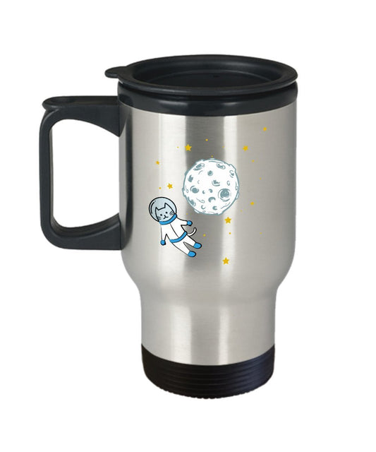 Astronaut Cat Travel Mug - Funny Tea Hot Cocoa Coffee Cup - Novelty Birthday Christmas Anniversary Gag Gifts Idea