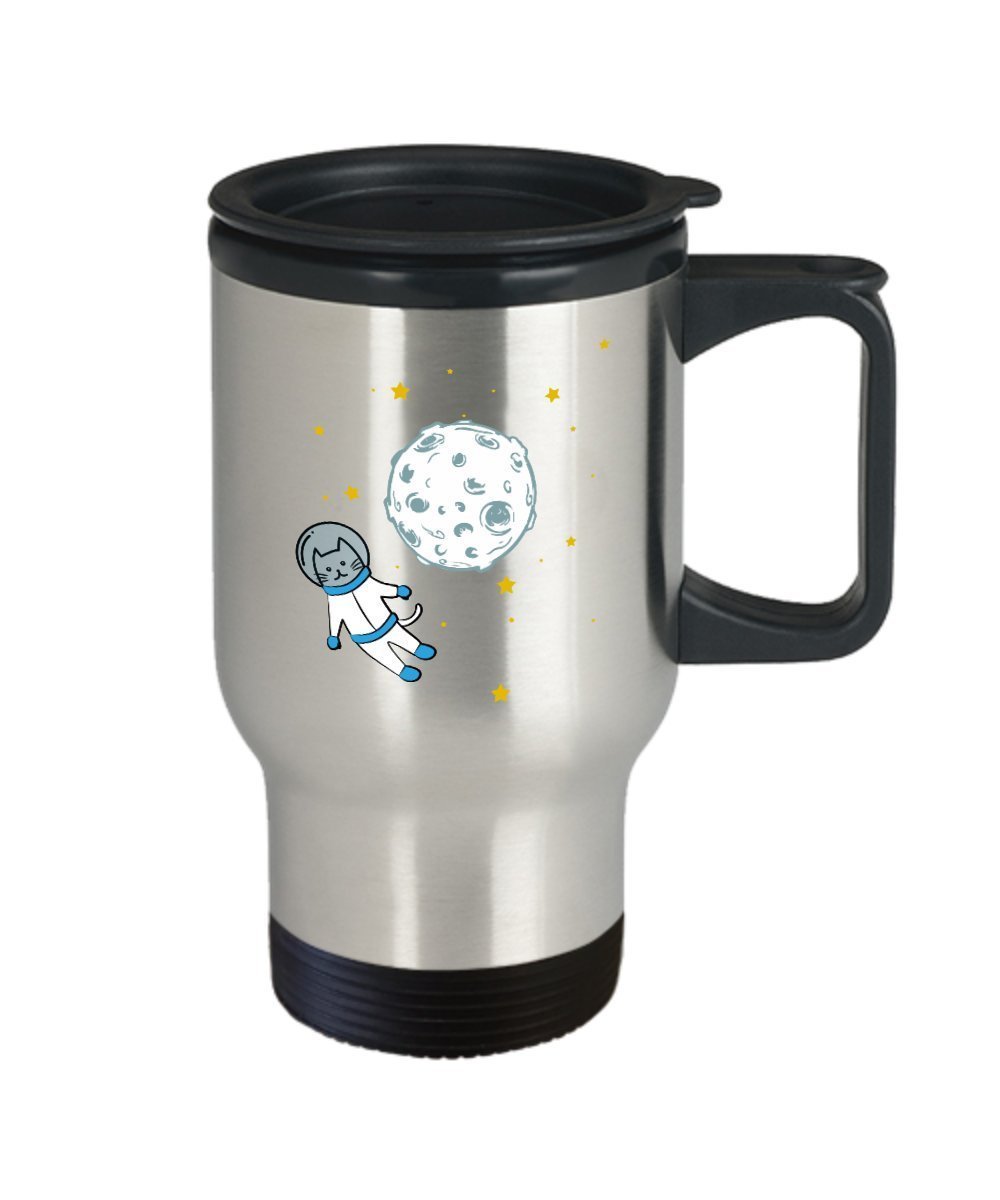 Astronaut Cat Travel Mug - Funny Tea Hot Cocoa Coffee Cup - Novelty Birthday Christmas Anniversary Gag Gifts Idea