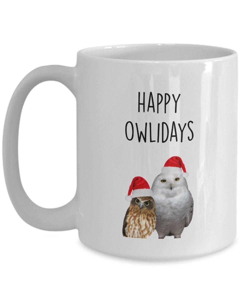 Happy Owlidays Tasse – Lustige Teetasse für heiße Kakao, Kaffeetasse – Neuheit Geburtstags-Geschenkidee